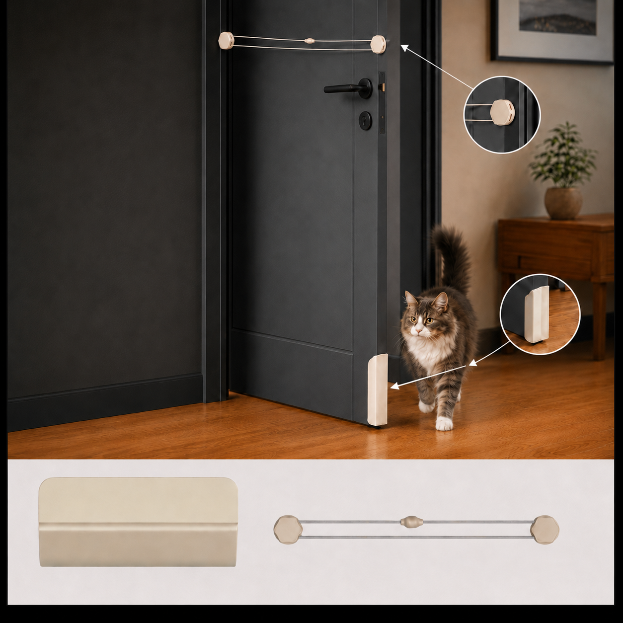 Malloren No-Drill Cat Door Alternative for Litter Rooms & Bedrooms – Helps Cats Pass Through Without Leaving Doors Wide Open