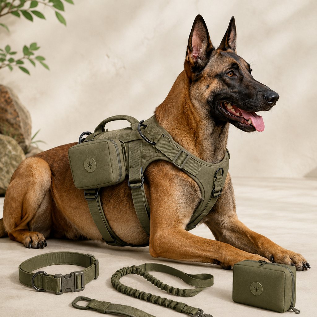 Malloren 5-Piece Tactical Dog Harness Set for Hiking & Training - Better Control for Strong Dogs