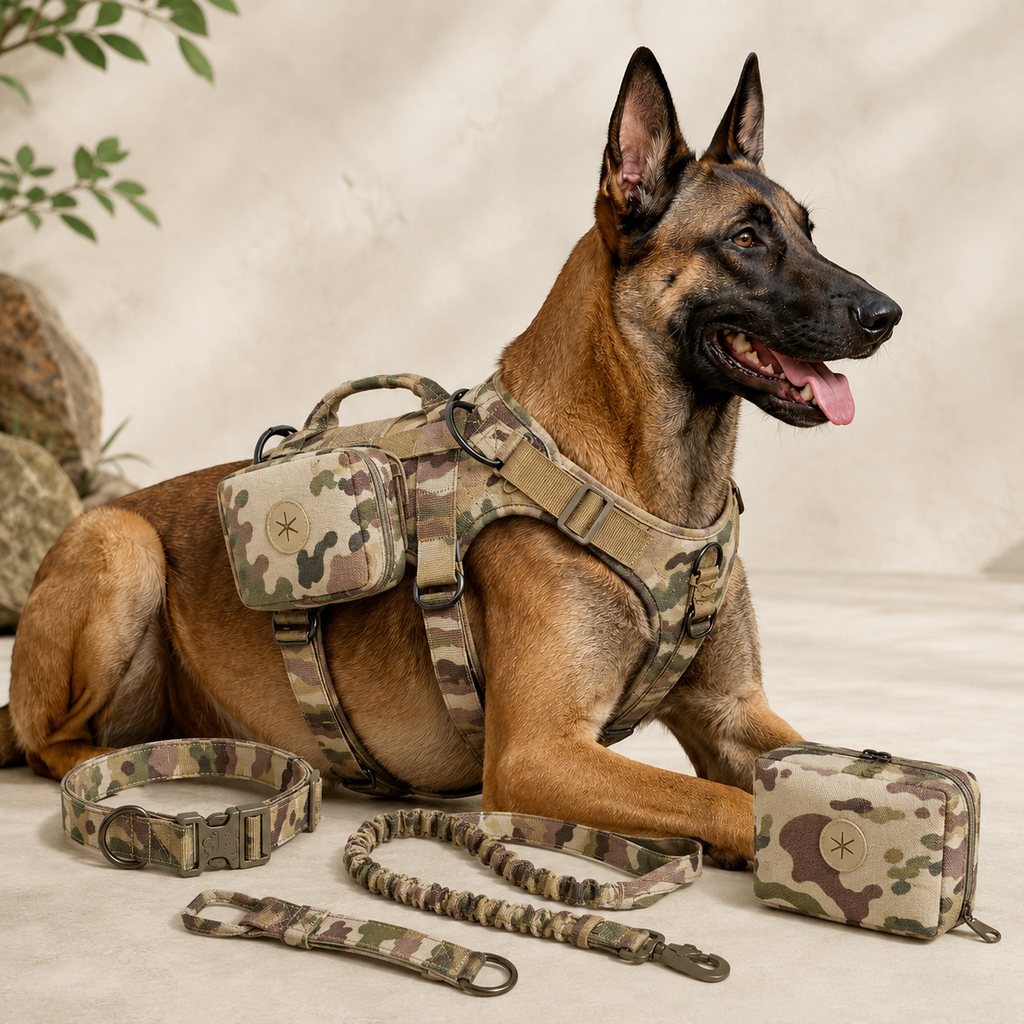 Malloren 5-Piece Tactical Dog Harness Set for Hiking & Training - Better Control for Strong Dogs