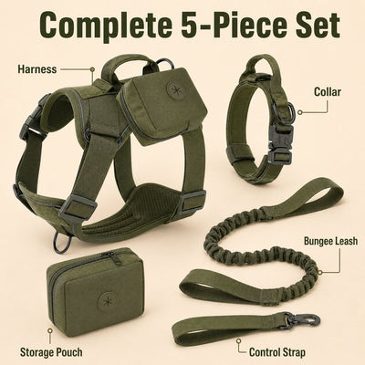 Malloren 5-Piece Tactical Dog Harness Set for Hiking & Training - Better Control for Strong Dogs