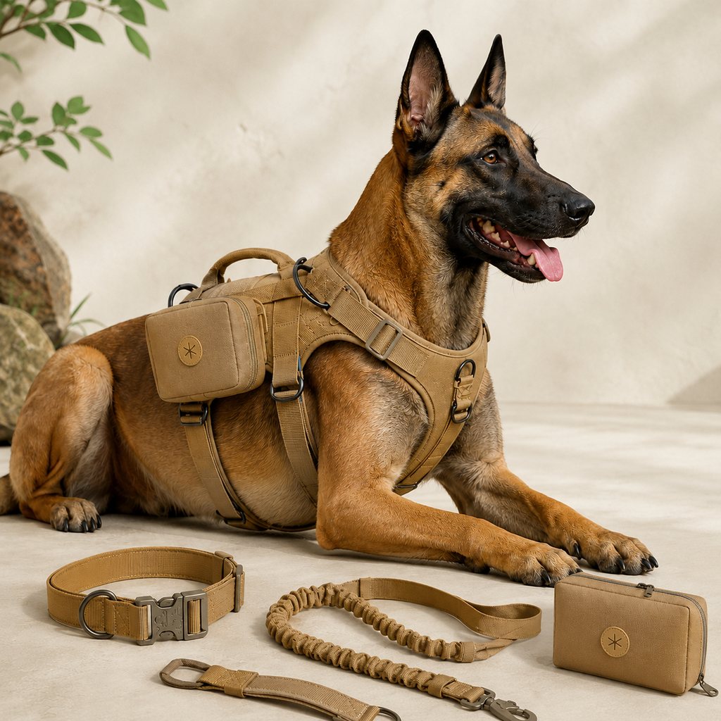 Malloren 5-Piece Tactical Dog Harness Set for Hiking & Training - Better Control for Strong Dogs