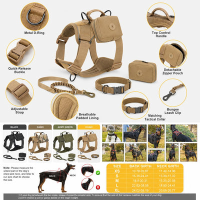 Malloren 5-Piece Tactical Dog Harness Set for Hiking & Training - Better Control for Strong Dogs