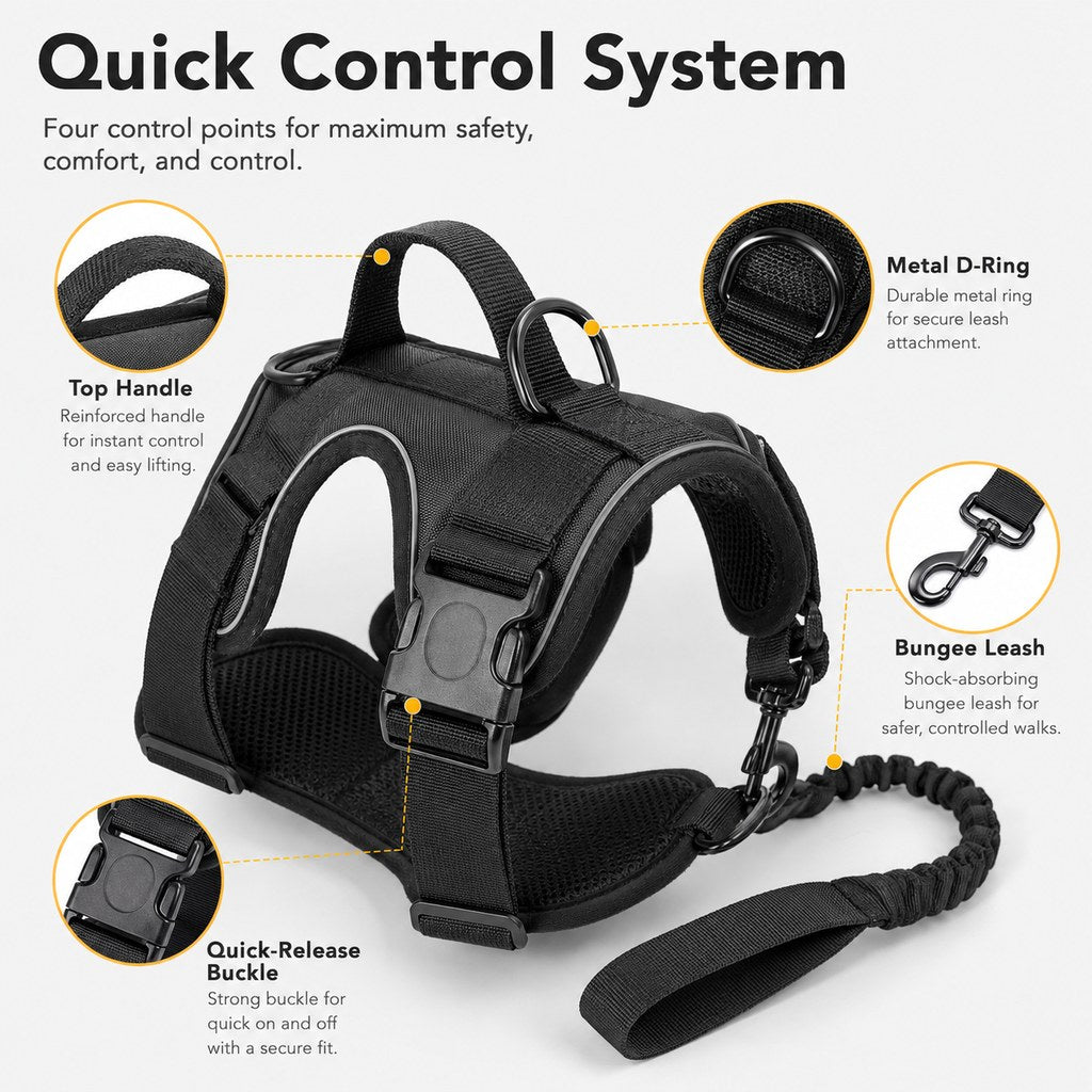 Malloren 5-Piece Tactical Dog Harness Set for Hiking & Training - Better Control for Strong Dogs