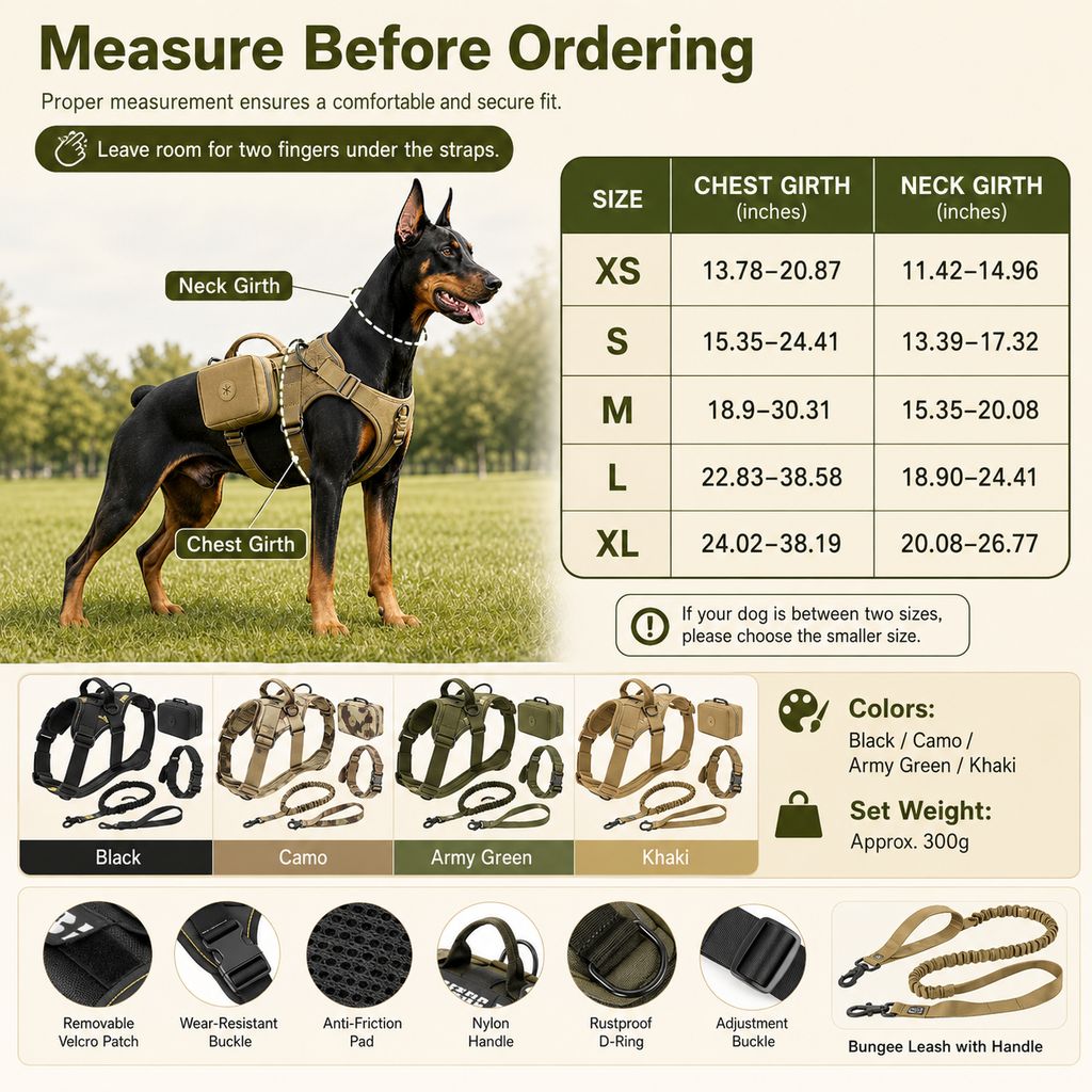 Malloren 5-Piece Tactical Dog Harness Set for Hiking & Training - Better Control for Strong Dogs