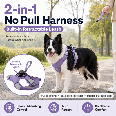 Malloren 2-in-1 No Pull Dog Harness with Built-in Retractable Leash - Safe & Comfortable Control for Daily Walks & Outdoor Adventures