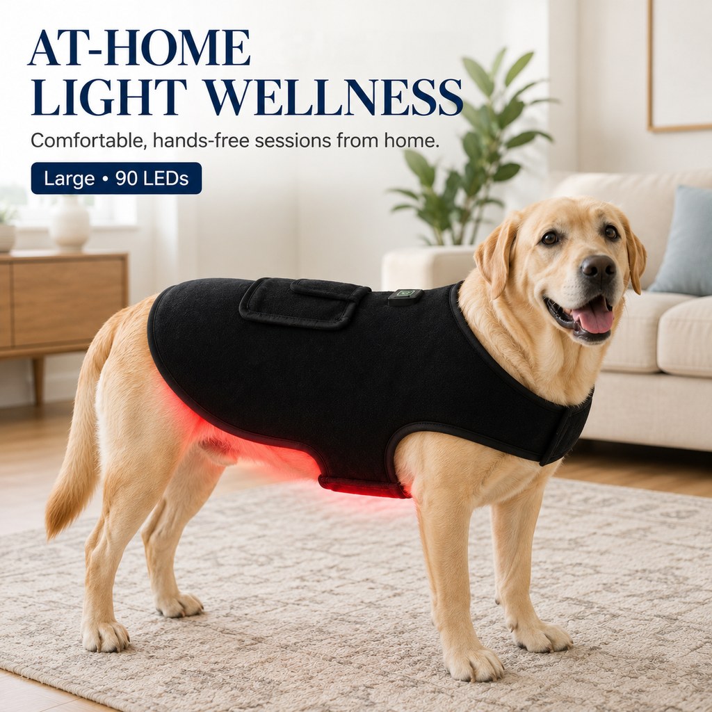 Malloren Pet Red Light Therapy Vest for Dogs & Cats – 660nm + 850nm Near-Infrared for Back, Hip, Joint & Muscle Comfort – USB or Rechargeable