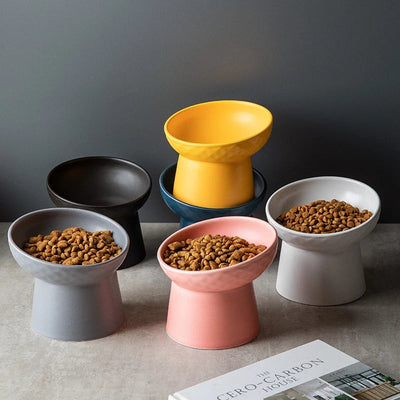 Ceramic Pet Food or Water Bowl with Stand - Elevated Pet Feeding Bowl