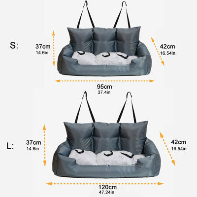 Luxury Dog Car Seat Bed | Detachable Soft Booster Pet Travel Carrier for Back Seat