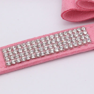 Pet Dog Harness Leash Set with Rhinestone Bow: Suede Bow Leather Leash for Stylish Walks