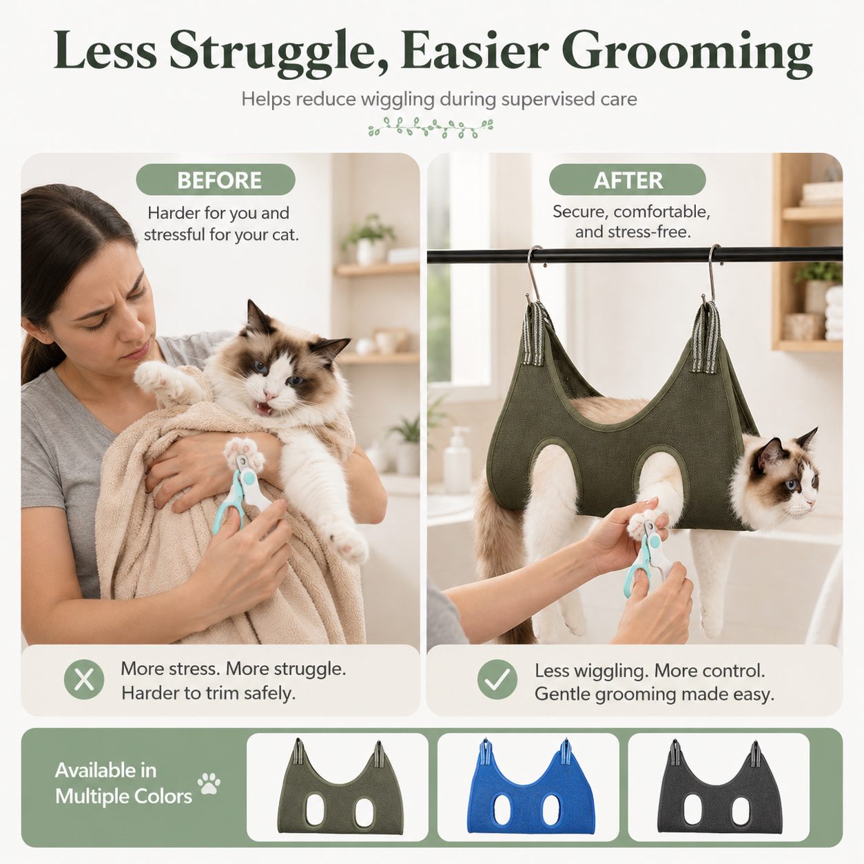 Malloren Pet Grooming Sling Bag for Cats & Small Dogs - Easier Nail Trims, Paw Care & Bath Time at Home