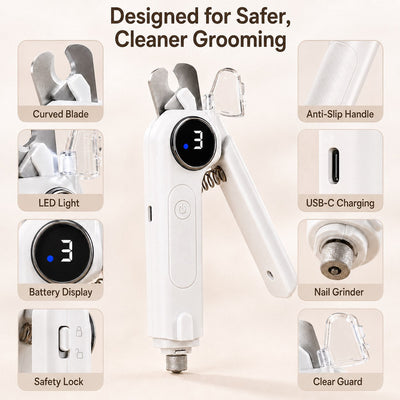 Malloren 2-in-1 Pet Electric Nail Clipper & Grinder with LED Light