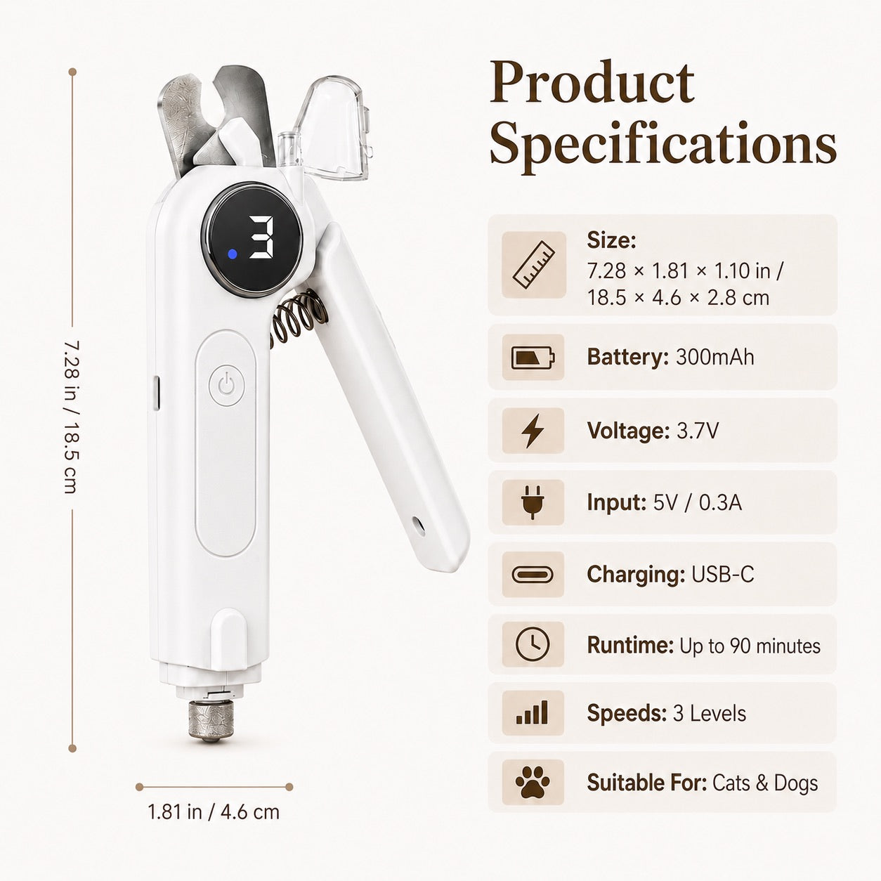 Malloren 2-in-1 Pet Electric Nail Clipper & Grinder with LED Light