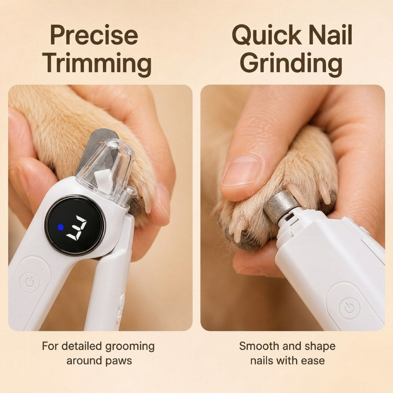 Malloren 2-in-1 Pet Electric Nail Clipper & Grinder with LED Light