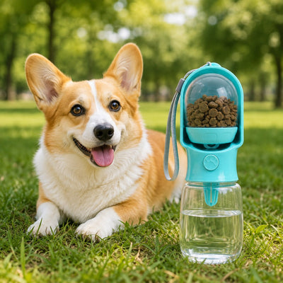 Malloren Portable 2-in-1 Pet Water & Food Bottle – Keep Dogs Hydrated & Fed on Walks, Hiking, or Travel