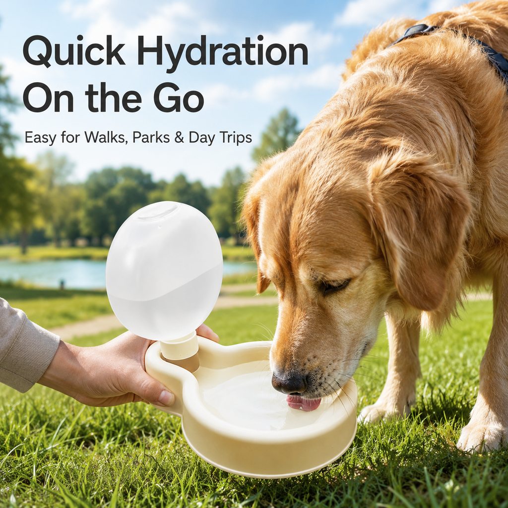 Malloren Portable Pet Water Bottle for Dogs & Cats – 500ml Gravity Water Dispenser Bowl for Camping, Walks & Outdoor Travel