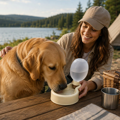 Malloren Portable Pet Water Bottle for Dogs & Cats – 500ml Gravity Water Dispenser Bowl for Camping, Walks & Outdoor Travel