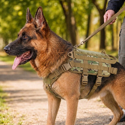 Malloren Tactical Dog Backpack Harness for Hiking & Daily Walks - Detachable Pouches for Gear & Better Control