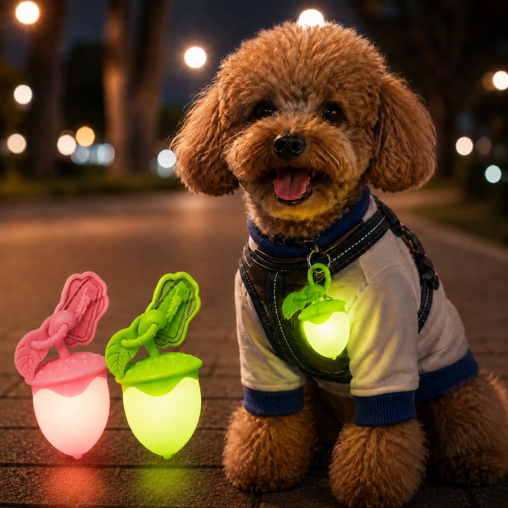 Malloren AcornGlow USB-C Rechargeable Pet Safety Light for Night Walks - Clip-On Acorn LED Charm for Collars, Harnesses & Leashes to Help Dogs Stay Visible After Dark