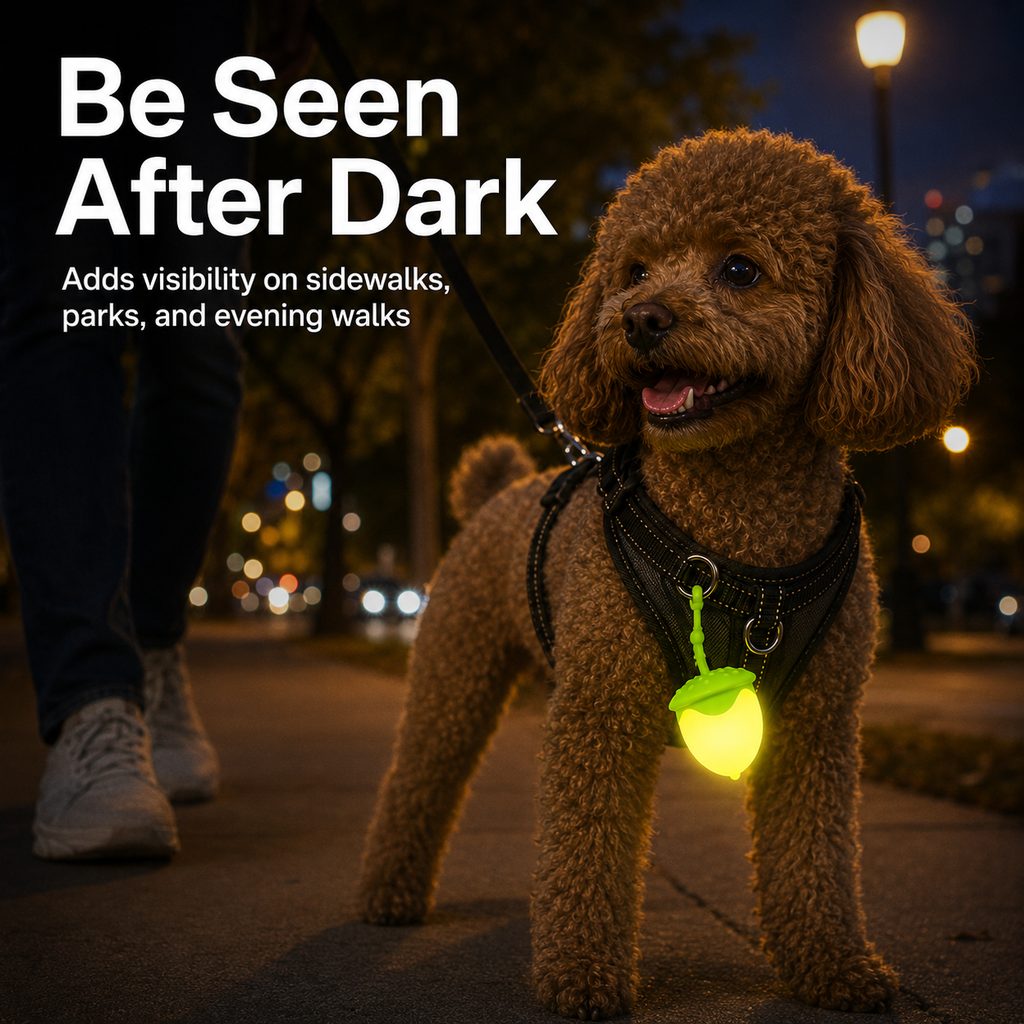 Malloren AcornGlow USB-C Rechargeable Pet Safety Light for Night Walks - Clip-On Acorn LED Charm for Collars, Harnesses & Leashes to Help Dogs Stay Visible After Dark