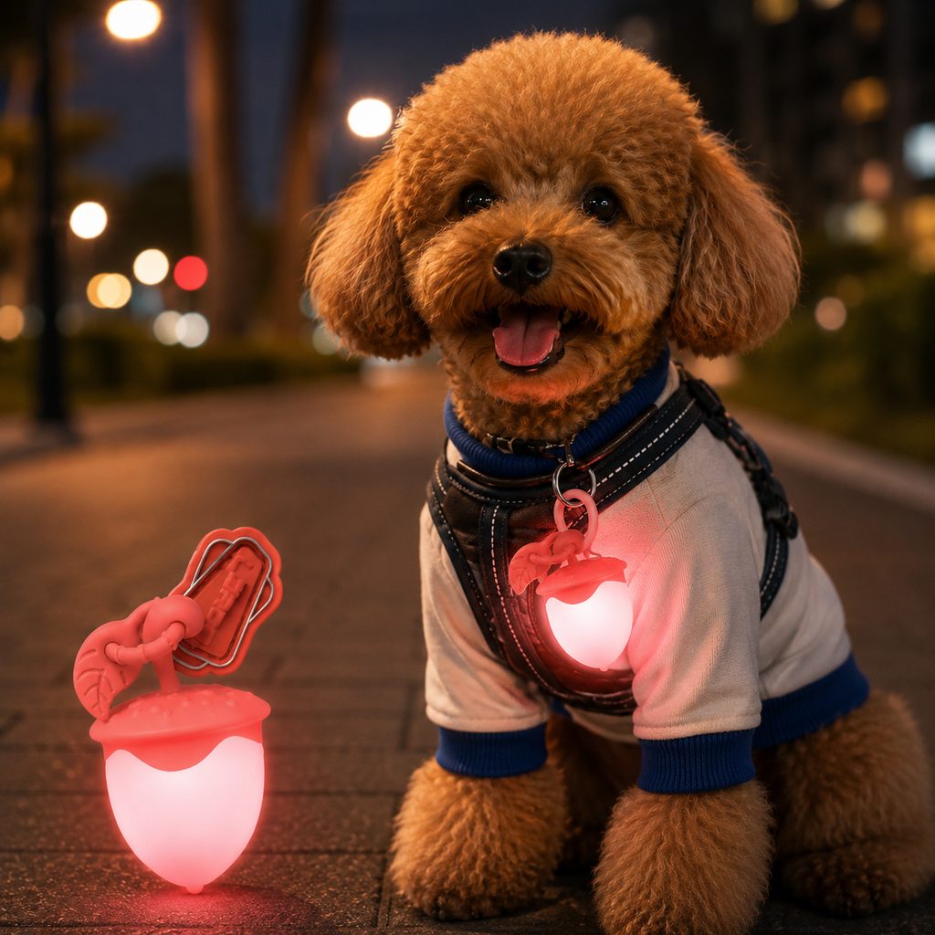 Malloren AcornGlow USB-C Rechargeable Pet Safety Light for Night Walks - Clip-On Acorn LED Charm for Collars, Harnesses & Leashes to Help Dogs Stay Visible After Dark