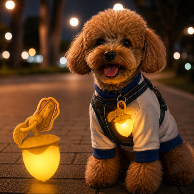 Malloren AcornGlow USB-C Rechargeable Pet Safety Light for Night Walks - Clip-On Acorn LED Charm for Collars, Harnesses & Leashes to Help Dogs Stay Visible After Dark