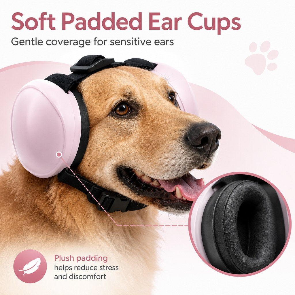 Malloren Dog Noise-Reducing Ear Muffs for Fireworks, Thunderstorms & Grooming - Adjustable Anxiety Comfort Ear Protection for Medium & Large Dogs