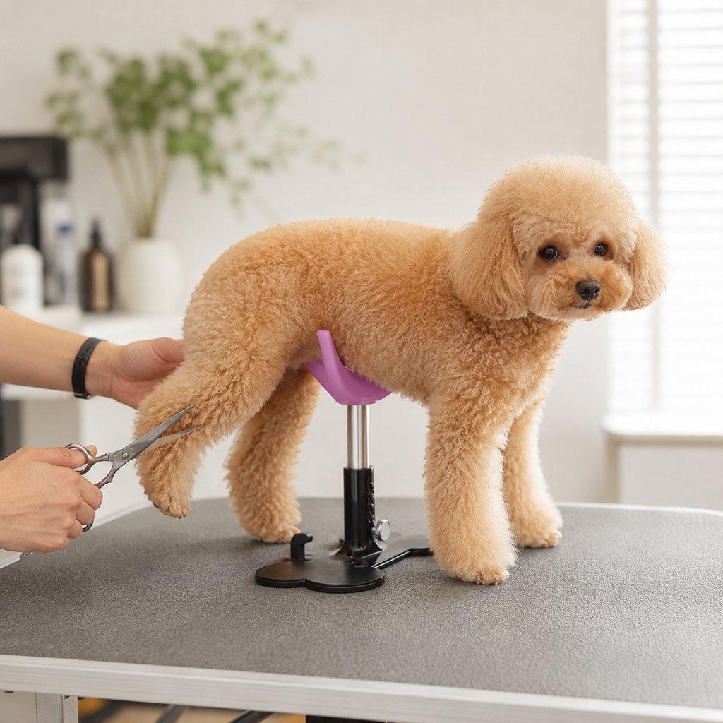 Malloren Adjustable Dog Grooming Support Stand for Small Dogs – Helps Reduce Sitting During Trimming, Brushing & Drying