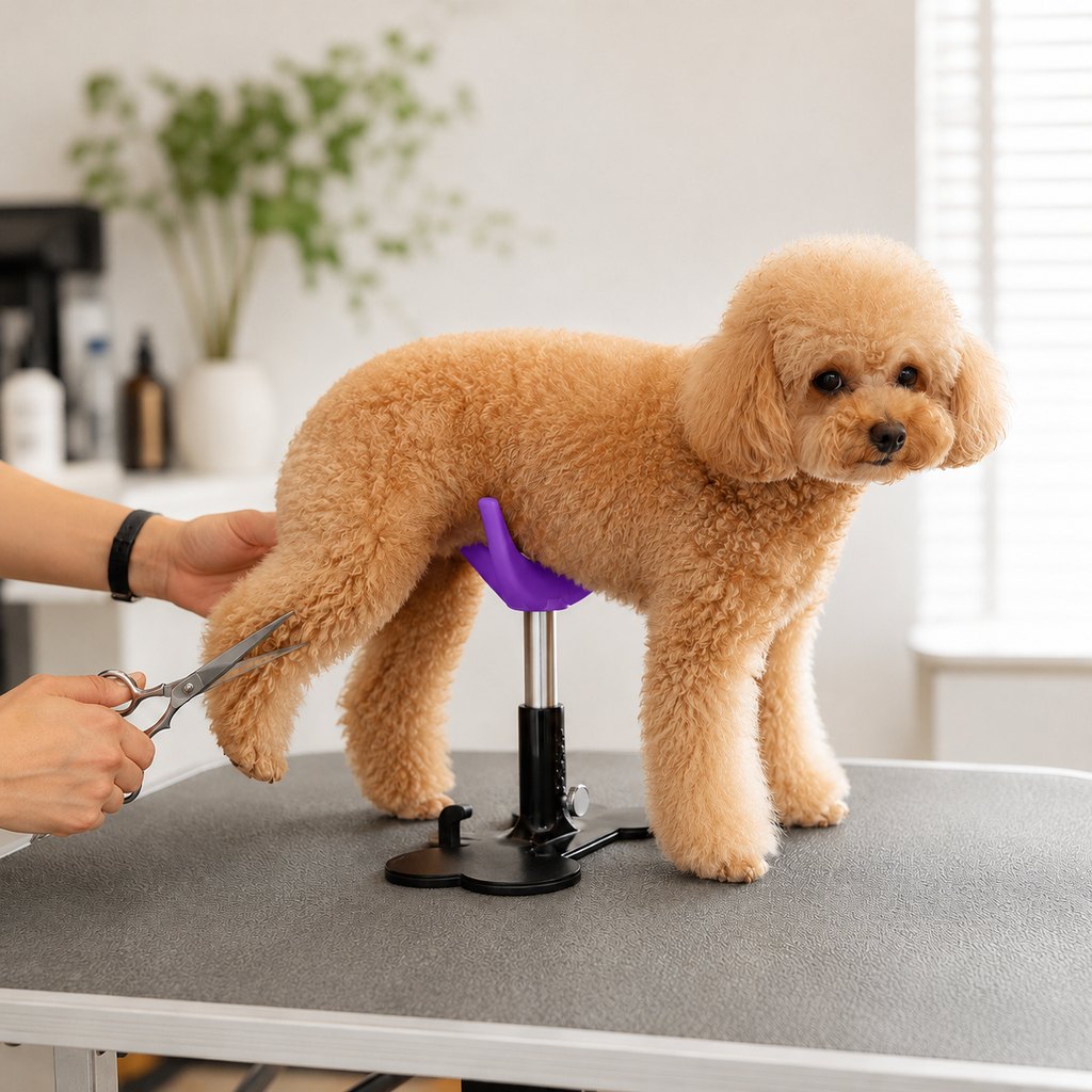 Malloren Adjustable Dog Grooming Support Stand for Small Dogs – Helps Reduce Sitting During Trimming, Brushing & Drying