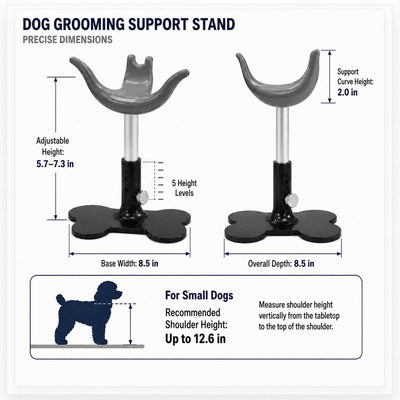 Malloren Adjustable Dog Grooming Support Stand for Small Dogs – Helps Reduce Sitting During Trimming, Brushing & Drying