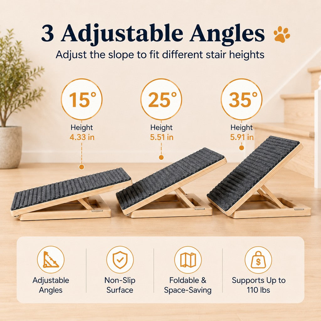 Malloren Foldable Wooden Dog Stairs for Small Dogs - Non-Slip Pet Ramp for Sofa, Bed & Indoor Steps