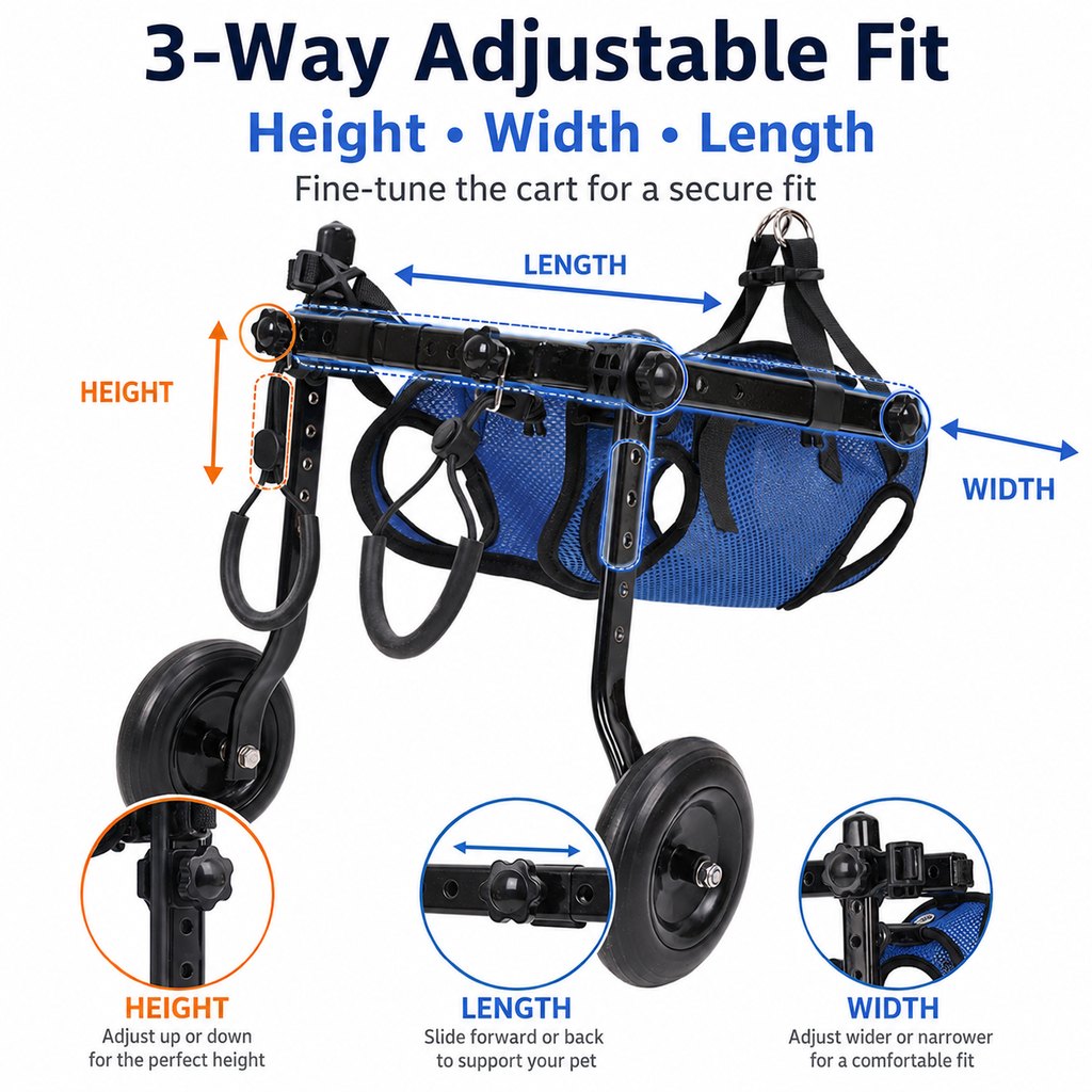 Malloren Adjustable Rear Leg Dog Wheelchair for Daily Walks - Mobility Support Cart for Small Dogs with Weak Back Legs