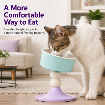 Malloren Adjustable Elevated Pet Bowl for Cats & Small Dogs - 3 Height Modes for Comfortable Feeding