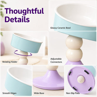 Malloren Adjustable Elevated Pet Bowl for Cats & Small Dogs - 3 Height Modes for Comfortable Feeding
