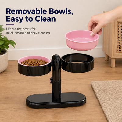 Malloren Adjustable Elevated Pet Bowl for Cats & Small Dogs - Space-Saving Wall-Mount or Freestanding Feeder for Cleaner Mealtimes