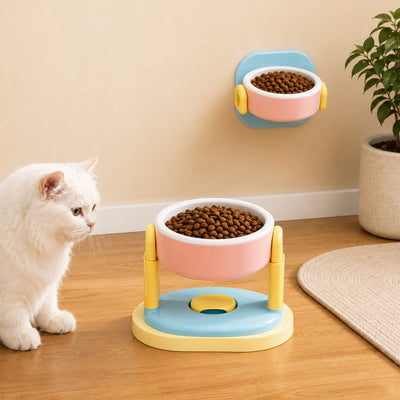 Malloren Adjustable Elevated Pet Bowl for Cats & Small Dogs - Space-Saving Wall-Mount or Freestanding Feeder for Cleaner Mealtimes