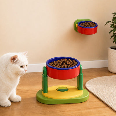 Malloren Adjustable Elevated Pet Bowl for Cats & Small Dogs - Space-Saving Wall-Mount or Freestanding Feeder for Cleaner Mealtimes