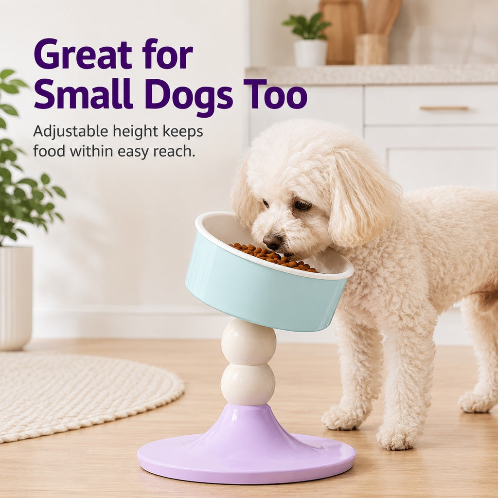 Malloren Adjustable Elevated Pet Bowl for Cats & Small Dogs - 3 Height Modes for Comfortable Feeding