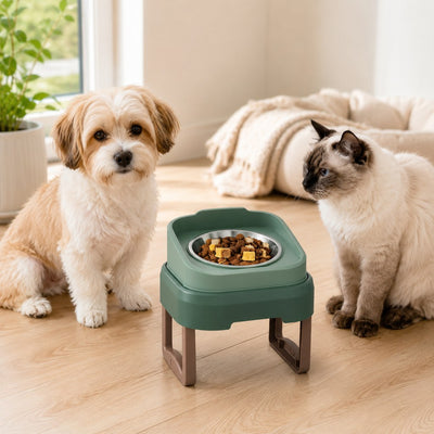 Malloren Adjustable Elevated Slow Feeder Pet Bowl for Cats & Small Dogs - Less Mess, Slower Meals & Easy Cleaning