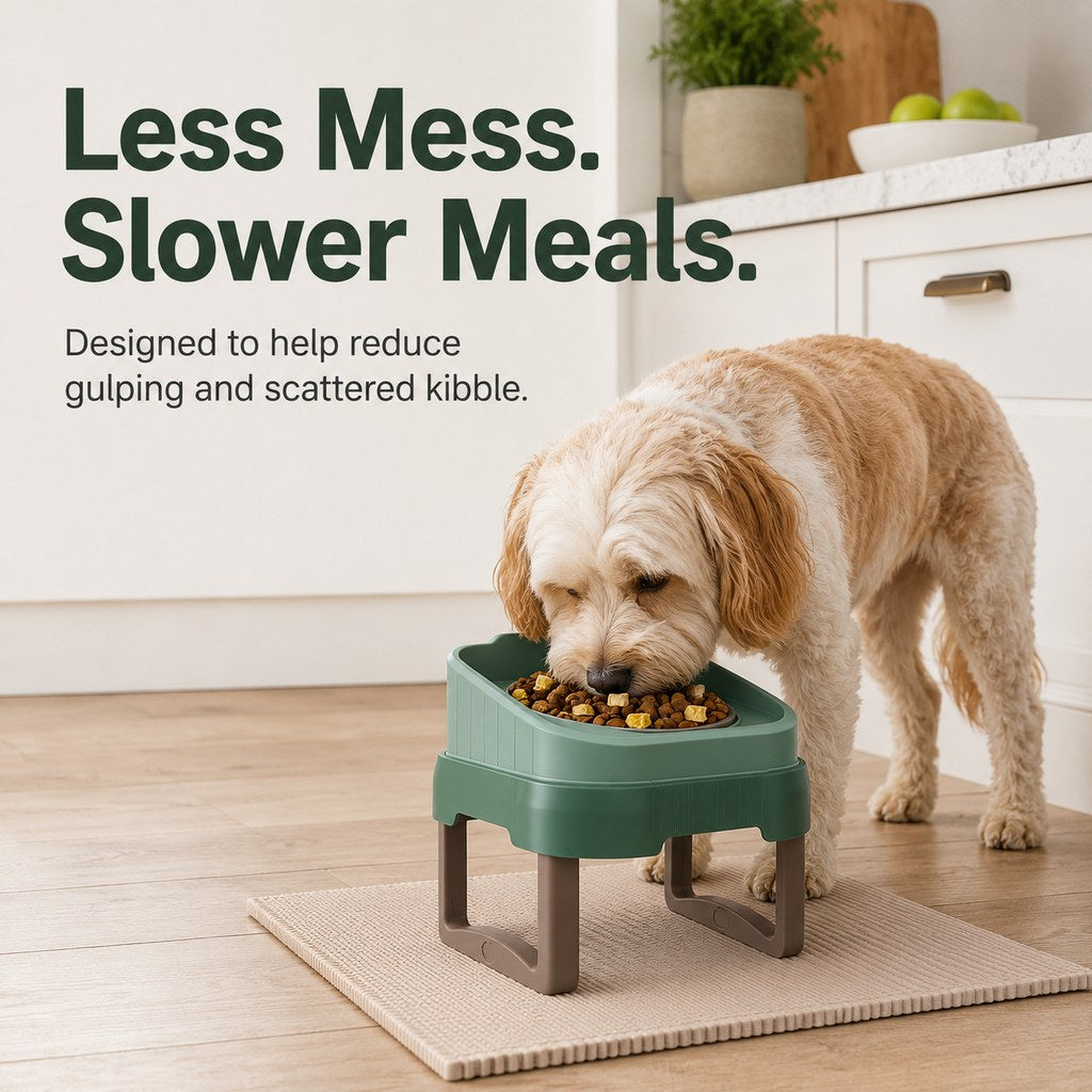 Malloren Adjustable Elevated Slow Feeder Pet Bowl for Cats & Small Dogs - Less Mess, Slower Meals & Easy Cleaning