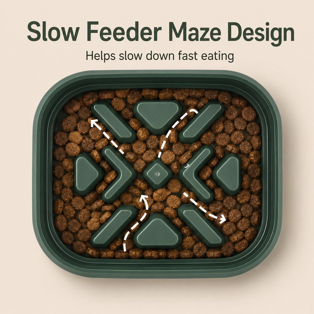 Malloren Adjustable Elevated Slow Feeder Pet Bowl for Cats & Small Dogs - Less Mess, Slower Meals & Easy Cleaning