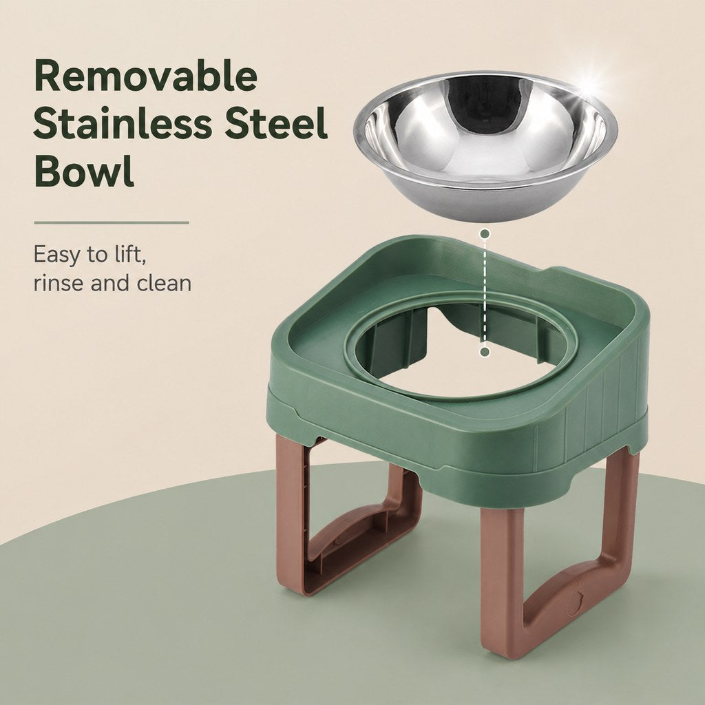 Malloren Adjustable Elevated Slow Feeder Pet Bowl for Cats & Small Dogs - Less Mess, Slower Meals & Easy Cleaning