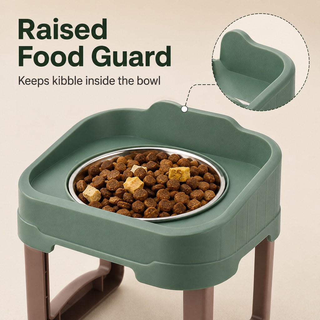 Malloren Adjustable Elevated Slow Feeder Pet Bowl for Cats & Small Dogs - Less Mess, Slower Meals & Easy Cleaning