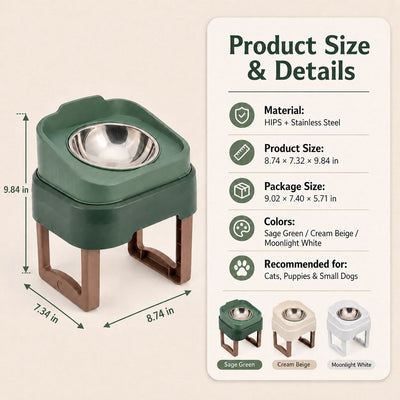 Malloren Adjustable Elevated Slow Feeder Pet Bowl for Cats & Small Dogs - Less Mess, Slower Meals & Easy Cleaning