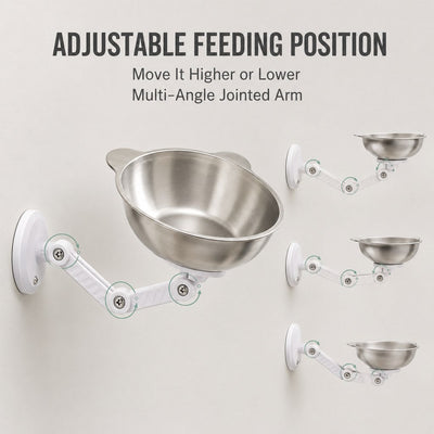 Malloren Adjustable Wall-Mounted Pet Bowl for Cats & Small Dogs - Space-Saving Magnetic Stainless Steel Bowl