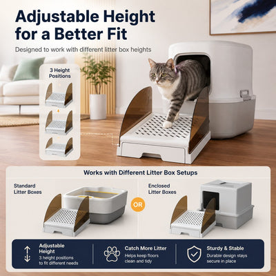 Malloren Adjustable Cat Litter Box Step with Pull-Out Tray for Cleaner Floors
