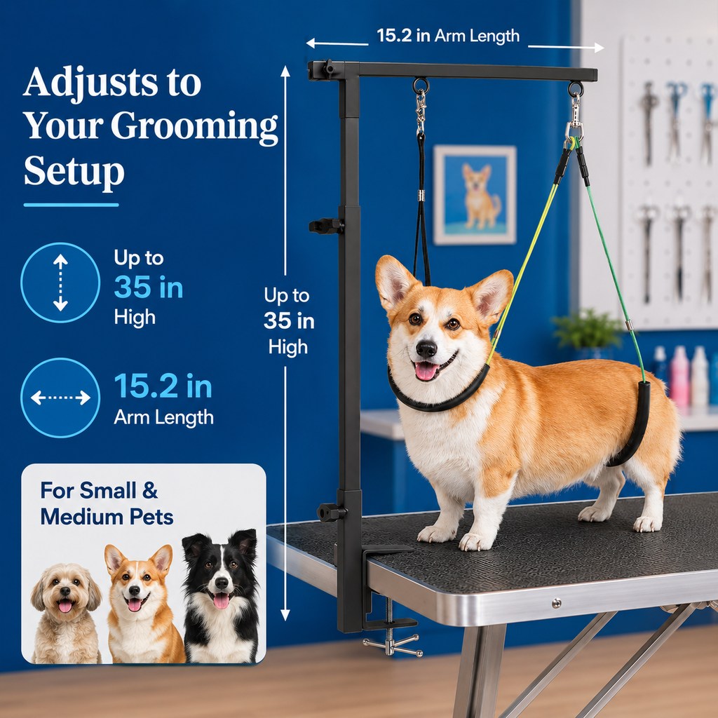 Malloren Clamp-On Pet Grooming Arm for Bathing & Trimming, Foldable Dual Support Holder for Small & Medium Dogs