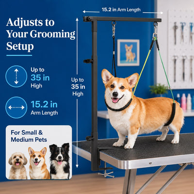 Malloren Clamp-On Pet Grooming Arm for Bathing & Trimming, Foldable Dual Support Holder for Small & Medium Dogs