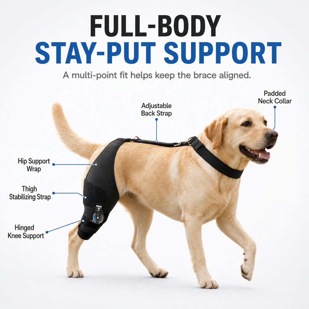 Malloren Adjustable Hinged Dog Knee Brace for Daily Walks - Rear Leg Support for Unsteady Steps