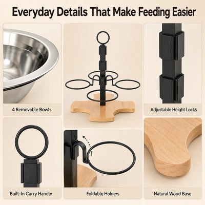 Malloren 4-Bowl Adjustable Elevated Pet Feeder for Cats & Small Dogs - Organized Food and Water Station