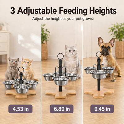 Malloren 4-Bowl Adjustable Elevated Pet Feeder for Cats & Small Dogs - Organized Food and Water Station